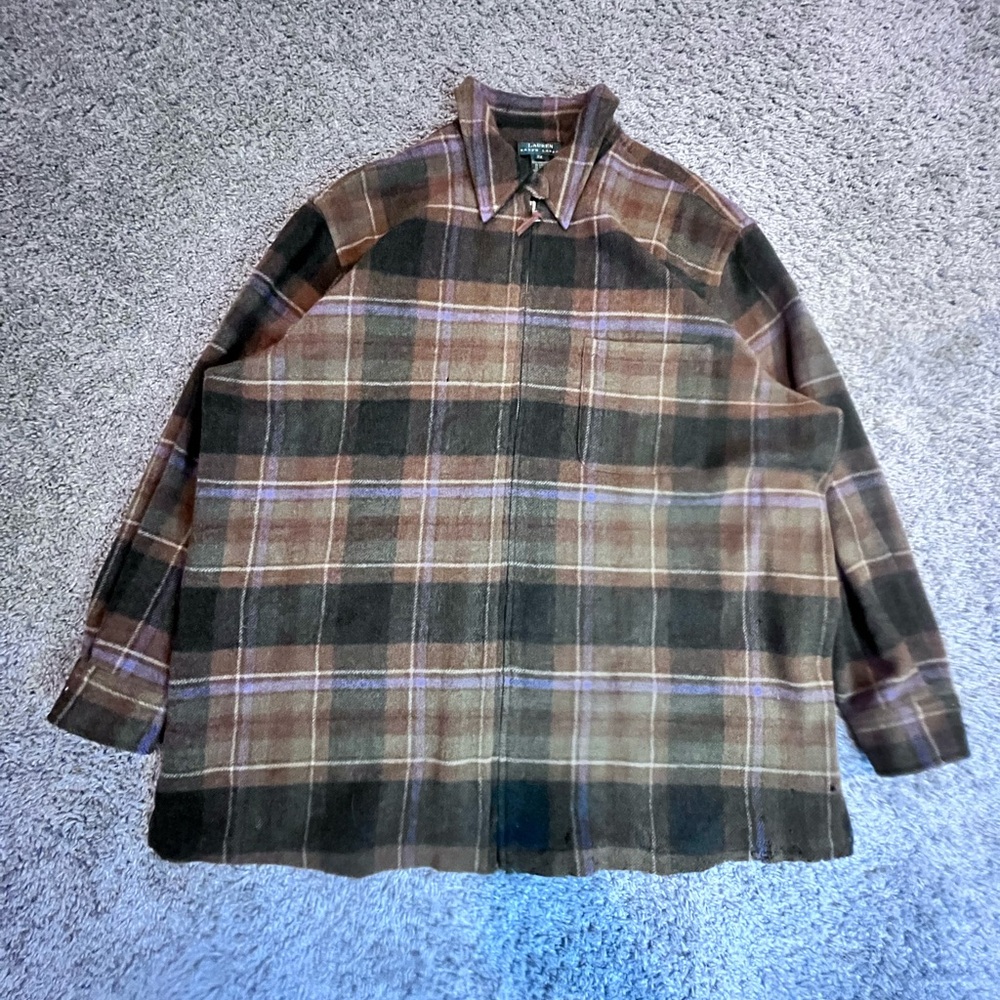 Vintage Ralph Lauren Wool Plaid Shirt Jacket Men’s 2X Distressed Suede
